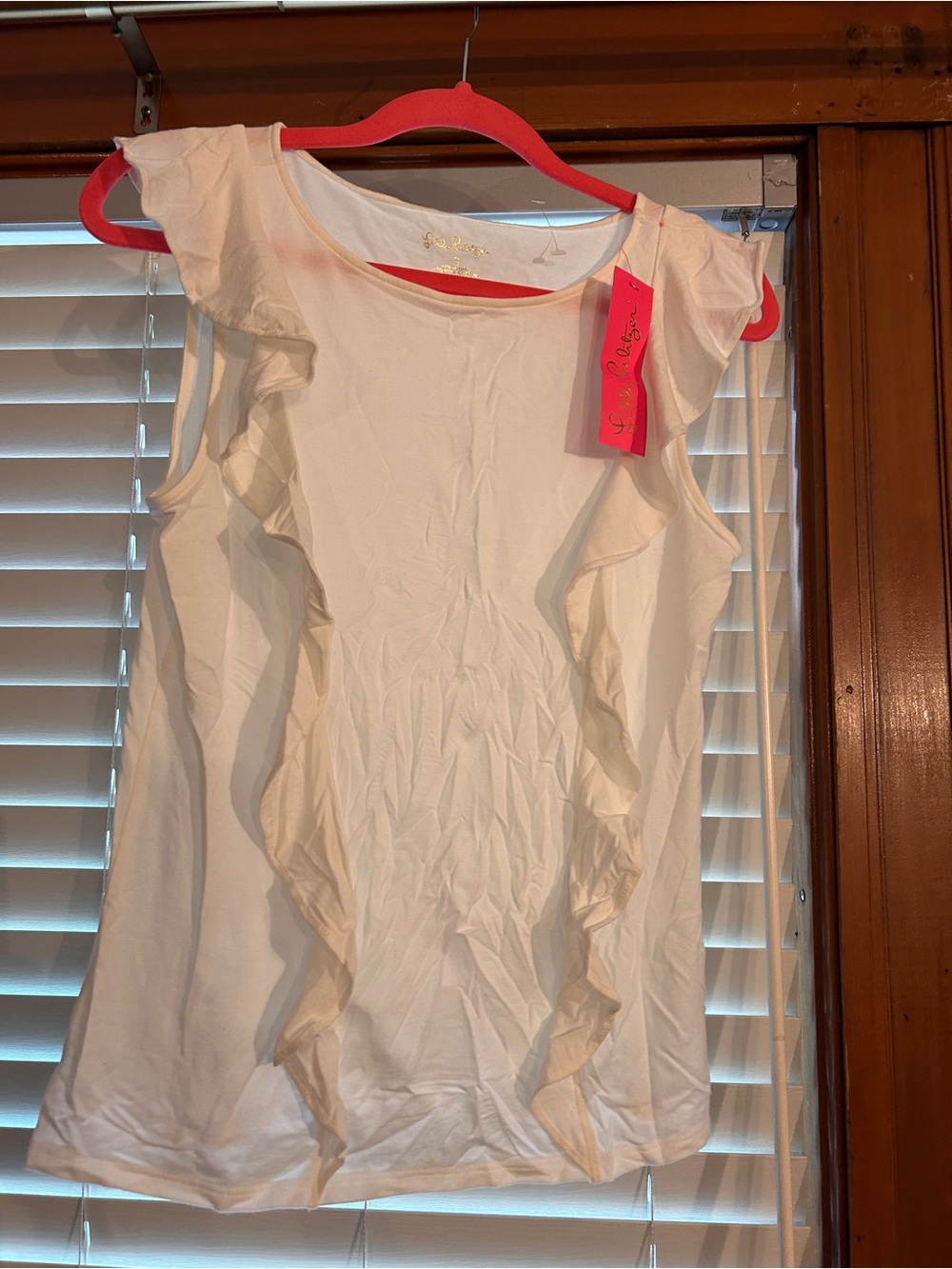 Lilly Pulitzer Sleeveless White Ruffle-Trim Tank Top / size small